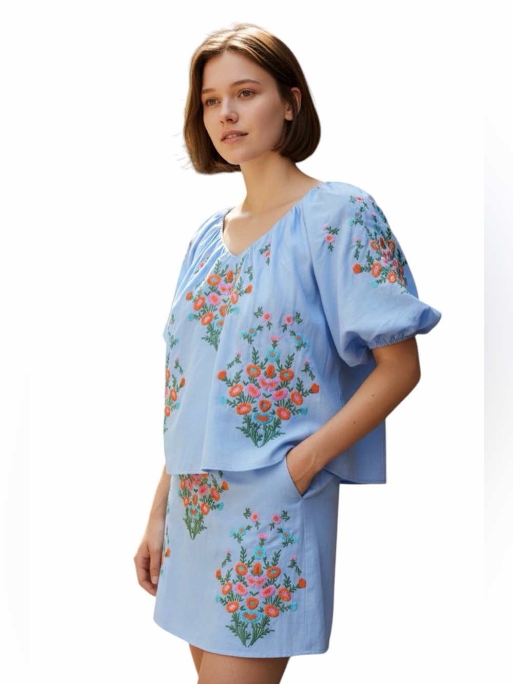 J.MARIE NEW EMBROIDERED TOP & SKIRT.